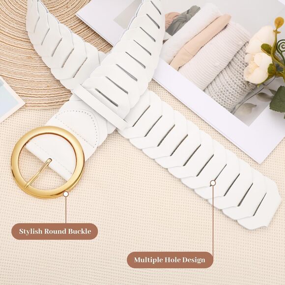 Wide Belts For Women With Fashion Round Gold Buckle Vintage Ladies Braided💛 - Picture 2 of 7